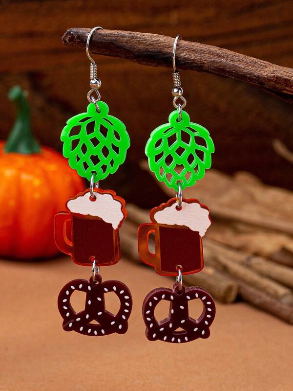 1 Pair Acrylic Acorn Fall Earring , Autumn Harvest Season Dangle Earring For Women
