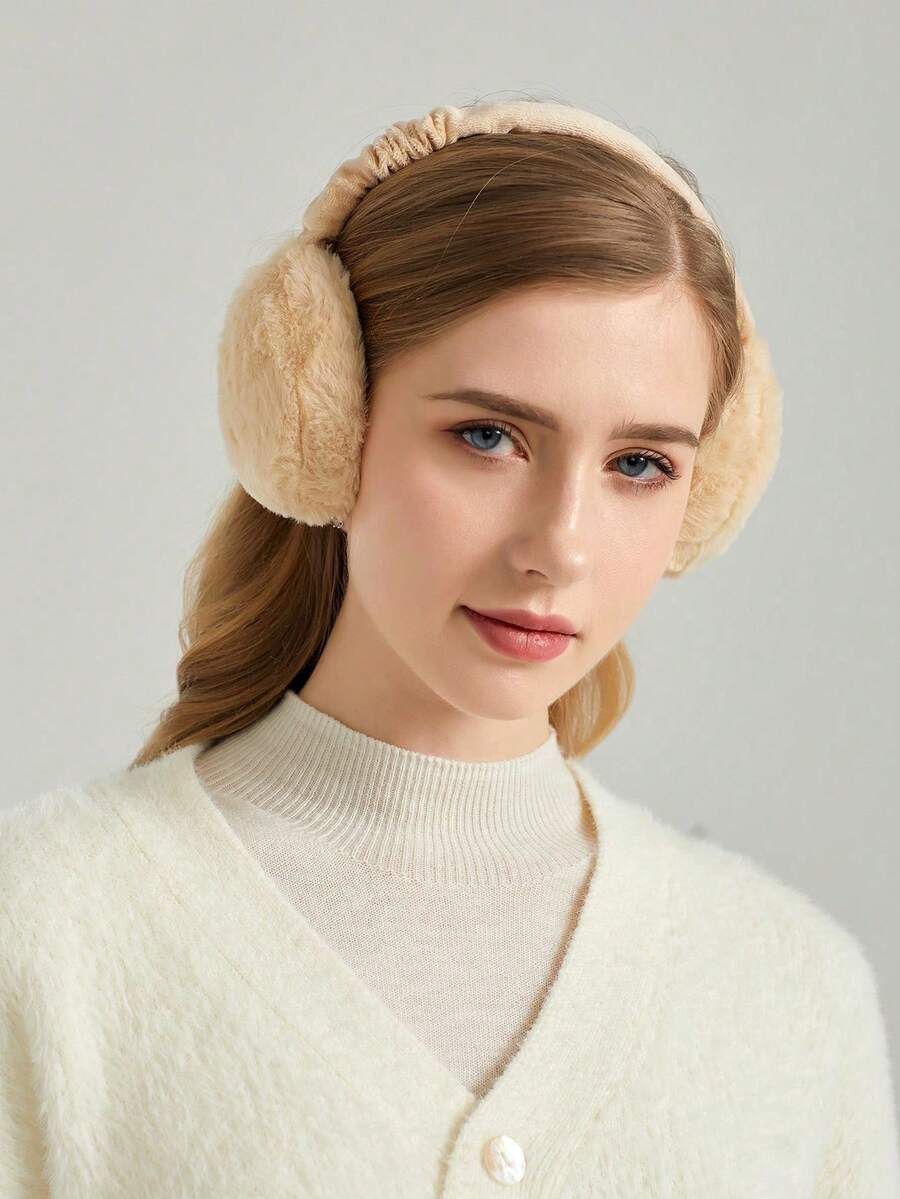 1pc Solid Color Foldable Plush Earmuffs Winter Accessories Fall