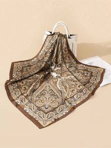 1pc Faux Silk Printed Bandana Scarf Multi Purpose Hair Accessory Women Scarf Silk Scarves - Blue Gray - View 2