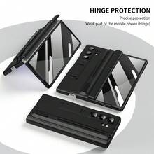 Galaxy Z Fold7/Z Fold6/Z Fold5/Z Fold4/Z Fold3 Phone Case, Hinge Protection, Comes With Stylus Pen, Full-Body Shockproof, Foldable Integrated Stand, Retractable Pen Slot, Skin-Friendly Anti-Fingerprint Case, With Tempered Glass Screen Protector - 彩色 - 查看 4