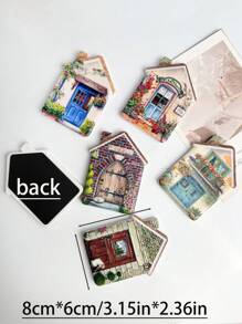 1pc Cute Countryside Floral Warm House Shaped Metallic Foil Melamine Fridge Magnet, Suitable For Home Decor, Daily Use And Holiday Gifts