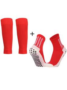 Youth Soccer Socks & Shin Guard Set, Children's Soccer Shin Sleeve Socks, Dot Adhesive Anti-Slip Soccer Sports Socks, Suitable For Youth Training, Outdoor, Wear-Resistant, Fit For 10-18 Years Old Boys And Girls