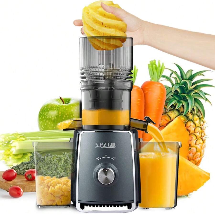 Cold Press Juicer, Cold Press Juicer With 5.3" Large Feed Chute Fit Whole Vegetable And Fruit, 300W Professional Slow Masticating Juicer, Juice Extractor Machine With High Juice Yield, Self Feeding Slow Juicer Easy Clean, Quiet Motor Juice Extractor - 白色 - 查看 1