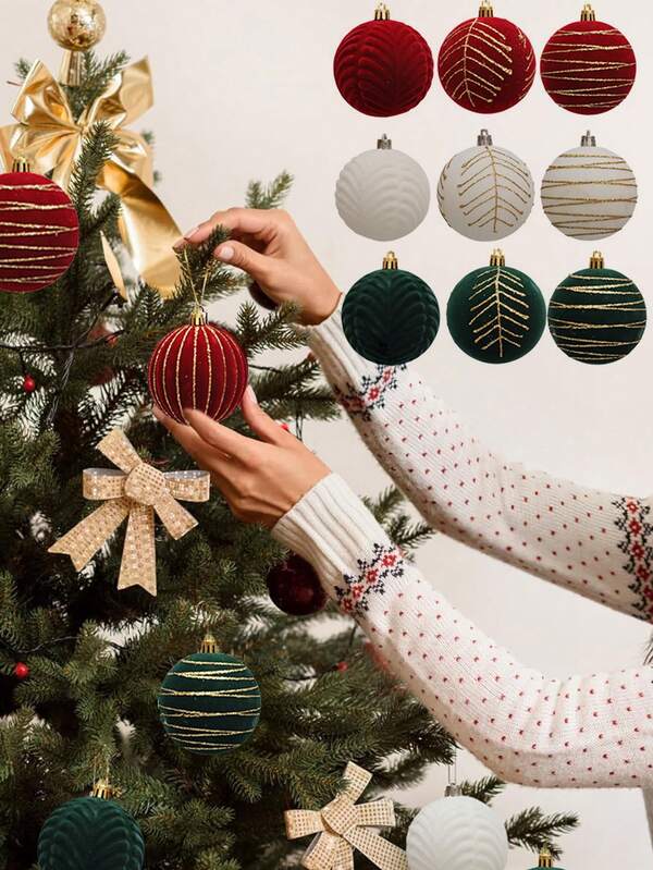 6PCS Plastic Christmas Ball Ornaments For Xmas Tree Multi Color Decorations Assortment, For Winter Holiday Party Decor, Red, Green, White