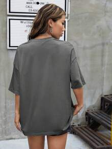 Áo thun tay ngắn cổ tròn in hình bí ngô và ma quái, dáng rộng, phong cách Halloween Nightmare Before Christmas dành cho nữ - Màu xám đen - Xem 3