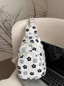 Strawberry Print White Women's Fanny Pack Waist Bag Coin Purse Multi-Pocket Canvas Bag Small Phone Pouch Cute Pink Travel Bag - White - View 7