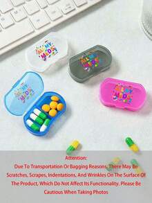 1pc Oval-Shaped Letter Printed Dual-Layer Portable Pill Box, Mini Storage Case, Personalized Creative Letter Gift, Suitable For Travel, Outdoor Activities, Putting In Bags/Pockets, Unique Design Travel Storage Box, Medicine Storage Box, Home And Dorm Medication Organizer, Back To School Essential - Multicolor - View 9