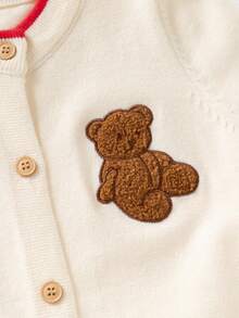 Girls' Letter & Bear Knitted Cardigan Sweater, Autumn/Winter