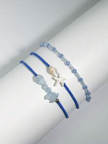 Bộ 12 vòng tay phong cách Bohemian màu tím làm từ vỏ sò và hạt cườm, có thể điều chỉnh kích thước. - Màu tím - Xem 3