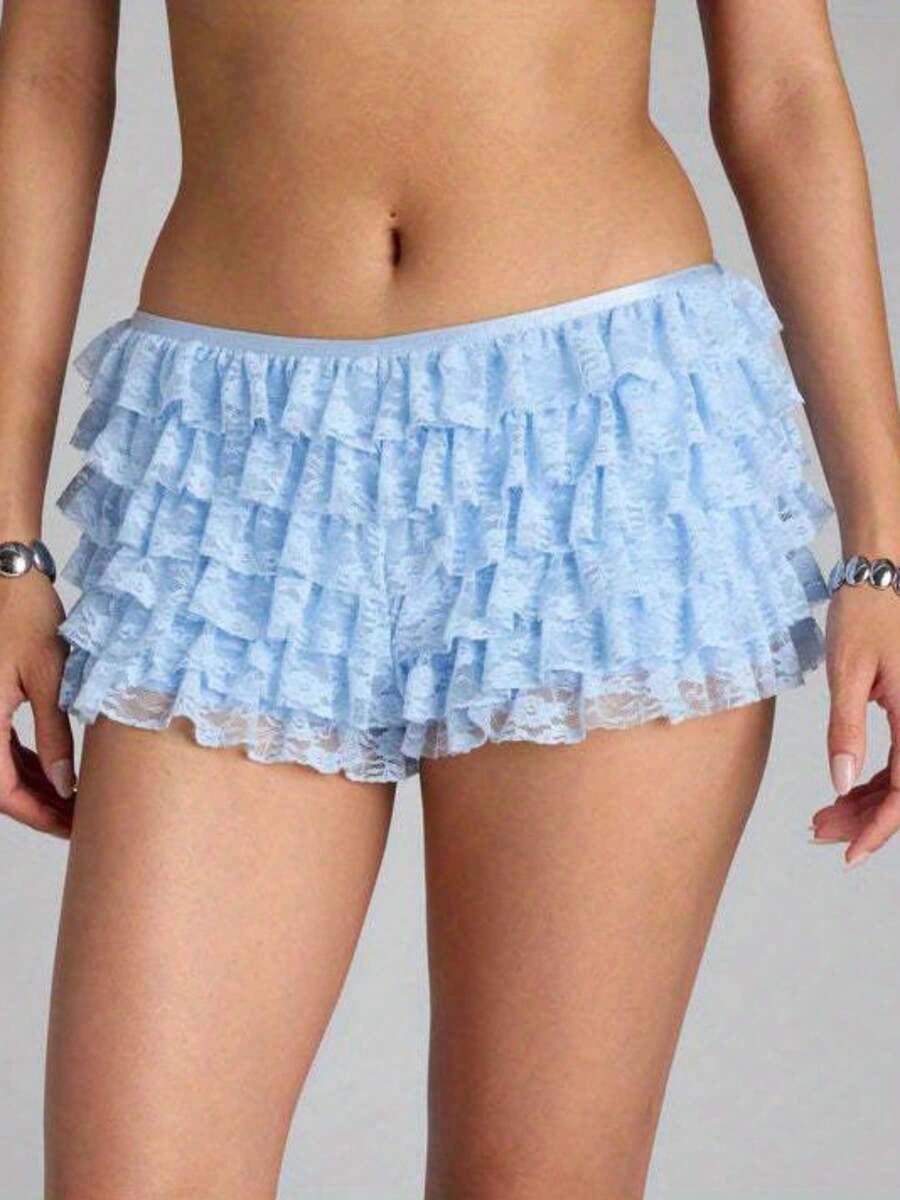 Women's Lace Sexy Short Shorts, Cake Pants, Fashionable And Generous, Suitable For Home Comfort - Màu xanh lam - Xem 1