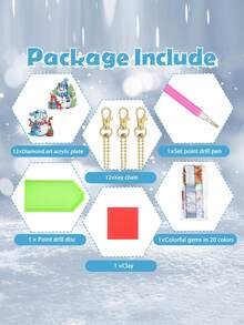 12 chaveiros com pintura de diamante de boneco de neve, enfeites pendentes com pintura de diamante 5D DIY, decoração de Natal e artesanato doméstico