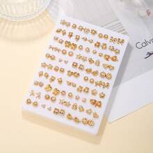 50 Pairs Assorted Cartoon Rhinestone Star, Music Note, Bow Tie, Heart Shaped Plastic Earrings, Suitable For Girls Birthday Party Wear Or Gift, Random Color & Style (Color May Vary Due To Lighting) - Multicolor - View 9