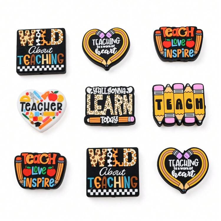 6 件硅胶珠、DIY 教师徽章挂绳、珠宝项链装饰焦点珠、串珠笔、钥匙扣 - 彩色 - 查看 2