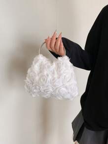 2025新款亮片链条晚装手拿包，时尚明星手提包，单肩斜挎包，纯色翻盖链条托特包【花卉图案位置随机】