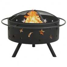 vidaXL Fire Pit With Poker 29.9" XXL Steel - Black - View 3