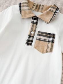 男婴卡其色 Polo 领长袖连体衣，秋冬季 - 白色 - 查看 4