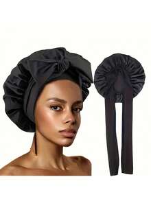 High-End Oversized Shower Cap, Suitable For Curly Hair - Black, Polyester, Adjustable Fit With Curly Hair Design, Perfect Protection And Styling Wet Hair. Curly Hair Design Cap. Durable Shower Cap, Wet Hair Shower Cap - Black - View 1