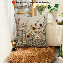 TOPSSCTR 1pc 2D Flat Printing Vintage Wildflower Non-Embossed Pillow Cover, 45x45 Cm, Machine Washable, Zipper Closure, Polyester, Woven Decorative Cushion Case For Living Room, Bedroom, Office - Beige - View 9