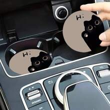 2 件猫咪汽车杯架，2.8 英寸圆形装饰性汽车杯垫，家用和汽车饮料杯垫，男女通用汽车内饰配件，装饰性杯垫，适合作为节日和生日送给家人和朋友的礼物 - 彩色 - 查看 4