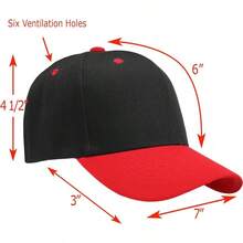Bulk Lot 12-Pack Adjustable Size Plain Blank Solid Color Baseball Caps - Black/Red - View 2