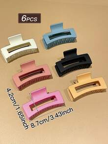 6个装女士多色方形哑光发夹，简约百搭风格，大号发夹，夏季度假配饰，女士发饰。适合日常休闲佩戴和外出。夏季配饰套装，发饰，女士配饰，返校季发饰，沙滩配饰。 - 彩色 - 查看 4