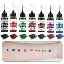 7-Color Henna Tattoo Cream + 62  Pattern Tattoo Stencils And Hand Templates Tool Set,  Body Art Marking Gel DIY, Semi-Permanent Tattoo Cream Face Body Painting Body Art Suitable For Halloween, Christmas, Birthday, Stencils Are Easy To Wash - 彩色 - 查看 3