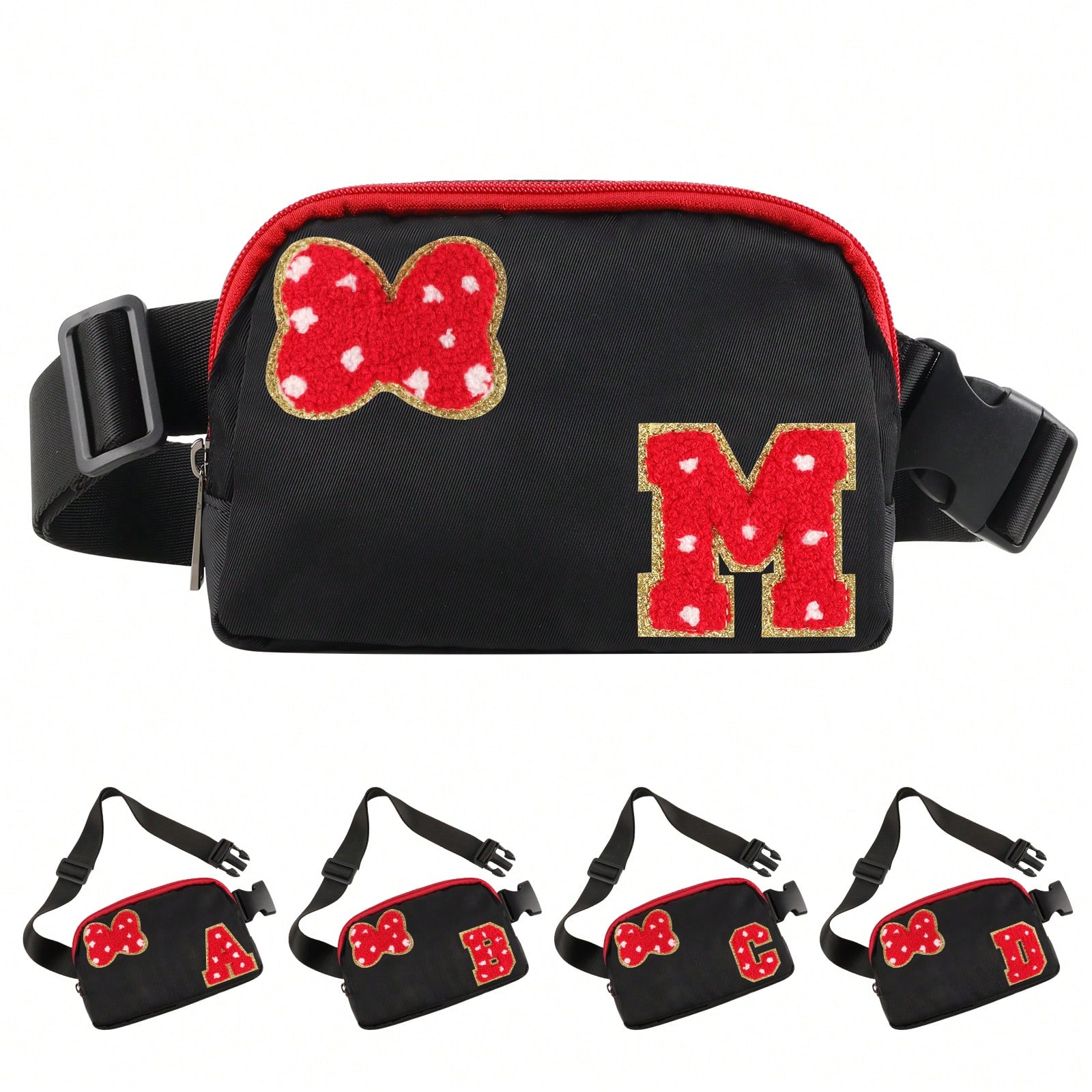 Riñonera con inicial y lazo, bolsa de cintura con chenilla estilo dibujos animados, bolso bandolera impermeable, regalo personalizado de Navidad y cu