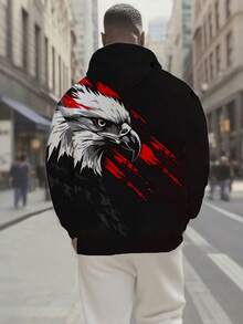 Felpa con cappuccio oversize da uomo ZhuYa, autunno/inverno - Felpa pesante con grafica "Street Fashion Eagle", pullover casual da strada, maglietta a maniche lunghe casual, sportiva e casual