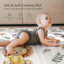 79x71 Foldable Baby Play Mat For Floor, Extra Large Tummy Time And Crawling Playmat, Thick Foam Play Mat For Baby, Reversible Portable Babies Floor Mats For Infant, Toddler - con sư tử - Xem 8