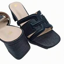 WOMAN KEY Women's Retro Woven Thick Heel Sandals, Summer Fashion Slide Slippers, Versatile For Young People Commuting - Black - View 6