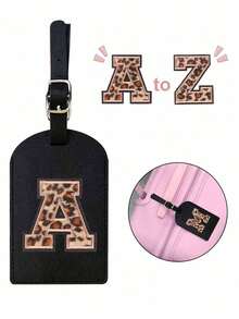 1pc TSA Approved Luggage Tag, PU Leather Material, Leopard Print, Alphabet A-Z Options, With Privacy Cover, Can Be Used As Business Card Or Travel Backpack Label, Unisex, Travel Essential, Luggage, Travel Gear, Back To School, Alphabet Print - Multicolor - View 6