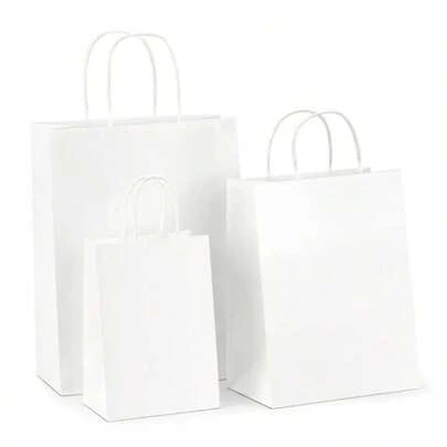 HOT BARGAINS 50 X Brown / White Paper Bags With Round Handles | Takeaway Carriers