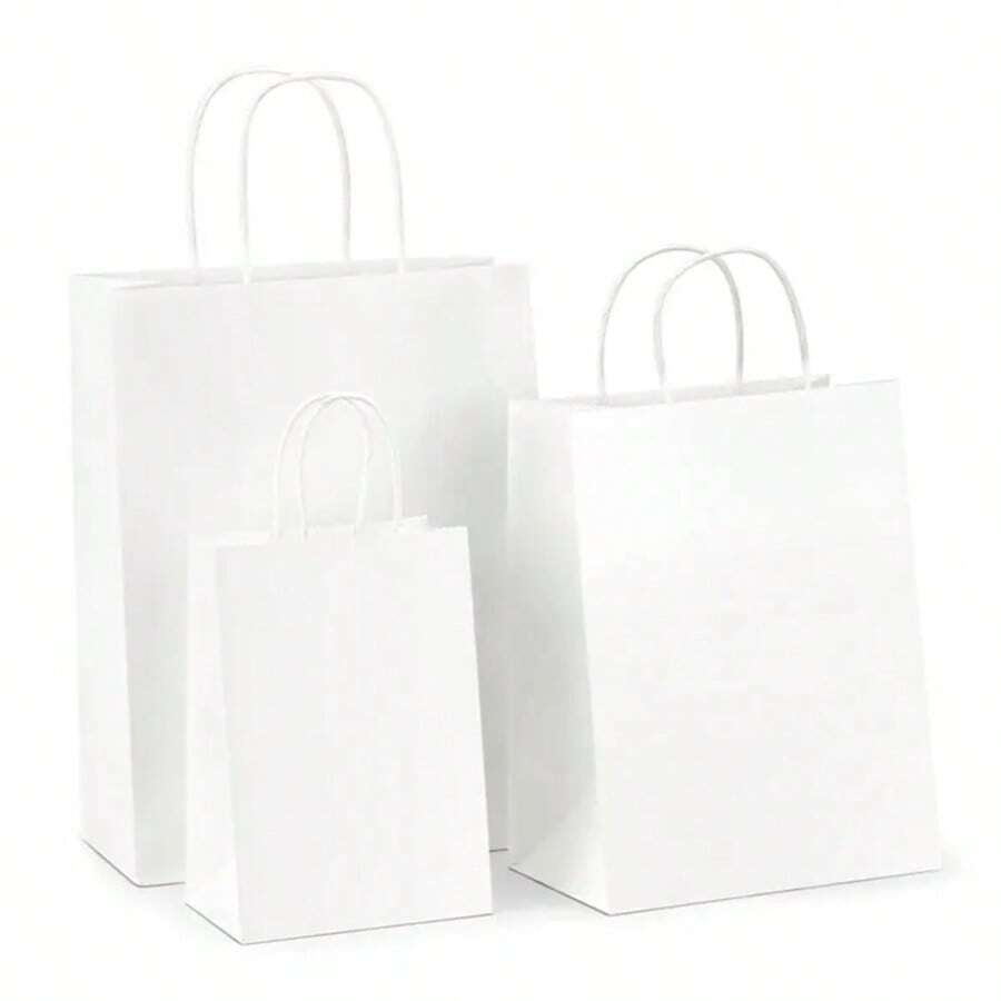 HOT BARGAINS 50 X Brown / White Paper Bags With Round Handles | Takeaway Carriers - White - View 1