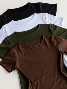 Kit 4 Women's Double Suplex Blouse Basic Elegant Blogger - Black, White, Green and Brown - View 2