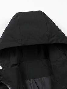 男士连帽半拉链长袖夹克，街头风，字母印花抽绳连帽半拉链大口袋宽松休闲夹克，通勤、户外、百搭，秋季必备 - 黑色 - 查看 3