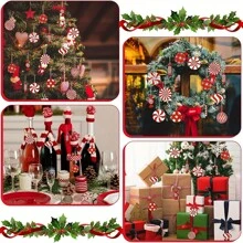 Este conjunto de 1/12/24/36 decoraciones navideñas incluye 1/12/24/36 piezas, inspiradas en bastones de caramelo y dulces, con diseños alegres y lindos. Como adornos para el árbol de Navidad o decoraciones de madera, la colisión del verde menta y el rojo clásico crea una atmósfera festiva rica, iluminando instantáneamente el espíritu navideño cuando se cuelgan en el árbol y agregando un toque dulce a las fiestas.