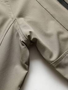 1 pieza Traje de rana con múltiples bolsillos para hombre, sudadera con cremallera de retazos para deportes al aire libre, pesca con cuello alto, parte superior con diseño de retazos destacado - Caqui - Ver 6