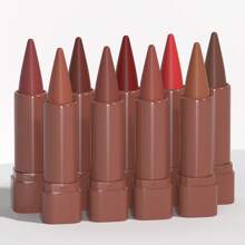 DUNUF 5pcs Matte Lip Liner And Lipstick Set - Crayon Form, Cone Tip, Easy Contour, Universal Skin Types, Dual-Use, Brown And Mixed Ton - 彩色 - 查看 3