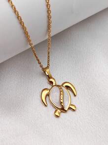 1 Stück 18K vergoldete Edelstahl Boho Weiß Schildkröte Öltropfen Anhänger Halskette, Hawaii Meereslebewesen Strand Urlaub Choker