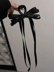 1pc Sweet Satin Bow Ribbon Hair Claw Clip, Versatile For Bun Hairstyle, Suitable For Work And Daily Wear, Spring/Summer - White Streamer - View 3