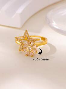 1 PC Luxury Crystal Snowflake Rings For Women Rotatable Fidget Anxiety Adjustable Ring Anti Stress Fashion Jewelry Christmas Gift