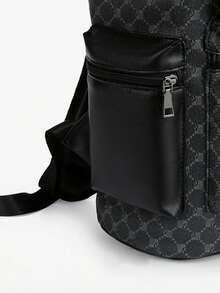 男士背包，复古花卉休闲旅行包，PU皮革翻盖背包，防刮耐用，轻便易携，适合旅行、露营、徒步、上学、大学、青年使用，情人节和返校礼物 - 黑色 - 查看 12