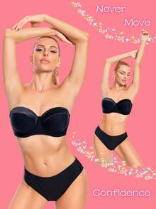 Women's Push Up Strapless Bra With Clear Straps For Big Bust, Never On Party Band Size(34-48) Cup B/C/D/DD/DDD/Ghalloween - Beige Pink - 查看 5