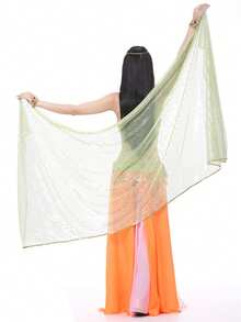輕量半圓形雪紡手帕肚舞服裝臀巾亮片飾邊披肩面紗 250x120cm - 彩色 - 查看 41