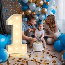 1pc Giant Illuminated Number Balloon Frame, 3D 2.4ft 8in Lighted KT Board, Perfect For Birthday, Anniversary, Graduation, Lighting Letter Party Decor For 1st Birthday - Multicolor - View 3