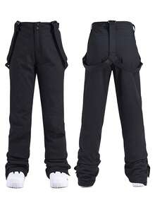 一套女士保暖滑雪裤，男士冬季滑雪裤，带可拆卸背带，适合户外活动、滑雪装备、防寒服、运动风格裤装，加固结构，功能性滑雪背带裤，雪地装备，加厚透气滑雪服（前部和口袋有3种不同的拉链类型，随机发货） - 黑色 - 查看 10