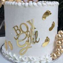 亚克力“男孩或女孩”蛋糕装饰 - 1 件金色装饰，用于性别揭晓和迎婴派对 - 通用庆祝蛋糕配件