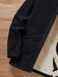 Men's Solid Color Simple Casual Zip-Up Jacket With Thermal Lined For Outdoor, Plush And Thickened Jackets,Men Winter Clothes,With Pockets, Suitable For Boyfriend/Husband Everyday Wear, Autumn/Winter - 黑色 - 查看 5