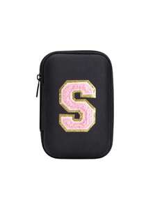 便携式 CCD 相机保护套，粉色字母 A-Z 毛巾刺绣，紧凑设计，防水材质，非常适合户外摄影爱好者和旅行者充电器盒，办公室必备数码包电缆相机包电子数据线整理器存储，钱包式移动电源盖旅行相机包，女士男士礼物，教师必备用品，防水轻便大容量便携式配件，适合暑假旅行，户外活动旅行必需品