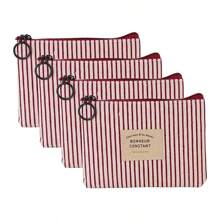 1/3/4pcs Cute Wallet Women Fabric Key Cartoon Square Pouch Letter Striped Print Zipper Canvas Bags For Girls For Women Wallet Mini Wallet Purse Wallet Coin Wallet
